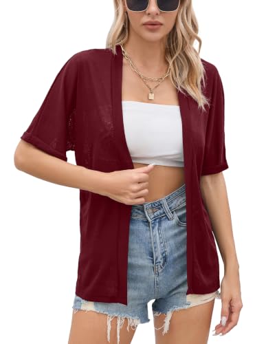 Image of Iandroiy Women's Lightweight Open Front Cardigans Casual Short Sleeve Blouse Tops