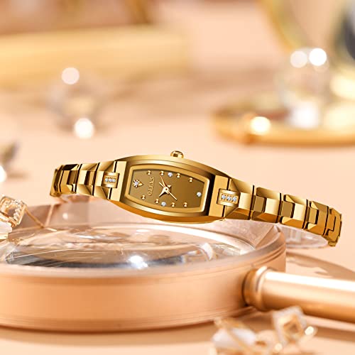 OLEVS Womens Gold Watch,Slim Thin Womens Watch, Square Shape Dress Watches for Women, Diamond Wristwatch Ladies Waterproof Ladies Watches for Small Wrists,Gold-Tone Bracelet Crystal Accented Reloj — view 4