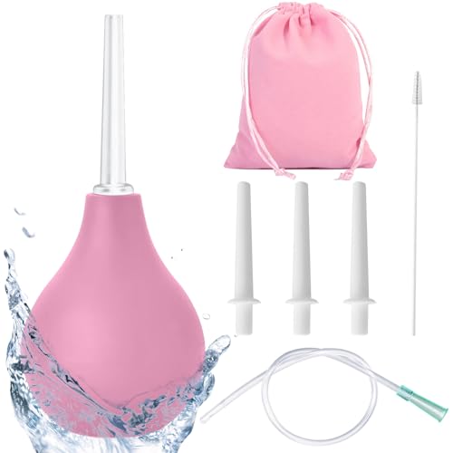 ZOCONE Enema Bulbo 224 ml Pera Lavativa Ducha Hombre y Mujeres con 6 Accesorios - Bombilla para Enema para Limpieza de Silicona Ducha Anal Bombilla de Ducha de Enema, Diseño Antirreflujo (Rosa)