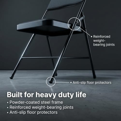 Image of Folding Chair - Padded Metal Chair with Padded Seat, Folding Steel Frame - Indoor Outdoor Guest Seat (Black)