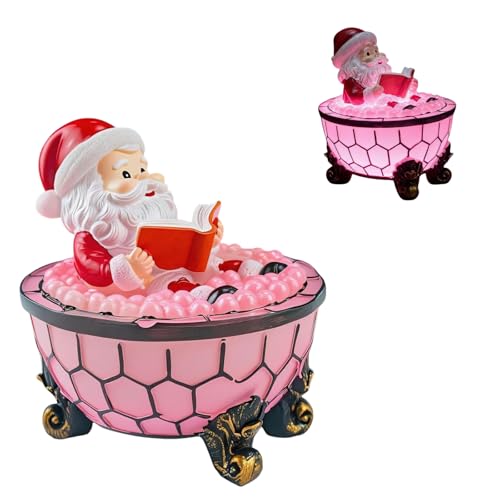 Turutu Christmas Santa Claus Bubble Bath Lamp, Enchanting Christmas Mood Light, Reading Santa Claus figurines, LED Night Light for Home and Bathroom Decor, Creative gift for the Christmas party(Pink)