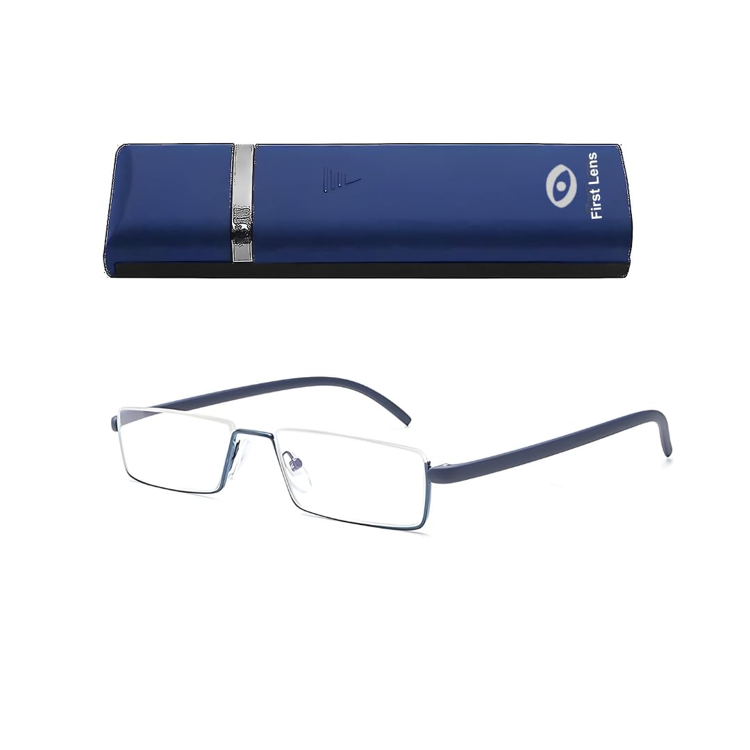 First Lens LUMENEX Blue-Light Reading Glasses Eyeglasses with Flip Case Half Rimless For Men & Women (+1.25) – Blue (B0CGJH2WJQ) Amazon Price History, Amazon Price Tracker