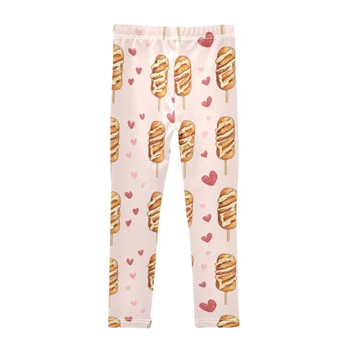 Wusikd Corn Dogs Girls' Leggings Toddler Doodles Heart-Shaped Kids Yoga Pants Dance Active Tights 4T2