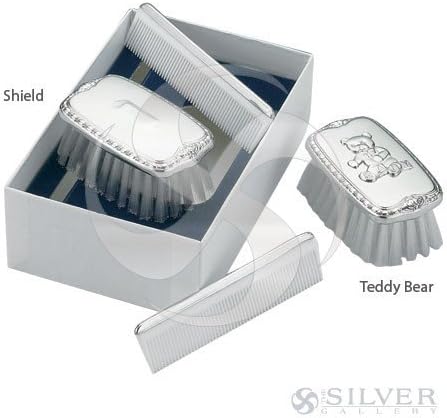 Pewter Teddy Bear Boy's Comb & Brush Set
