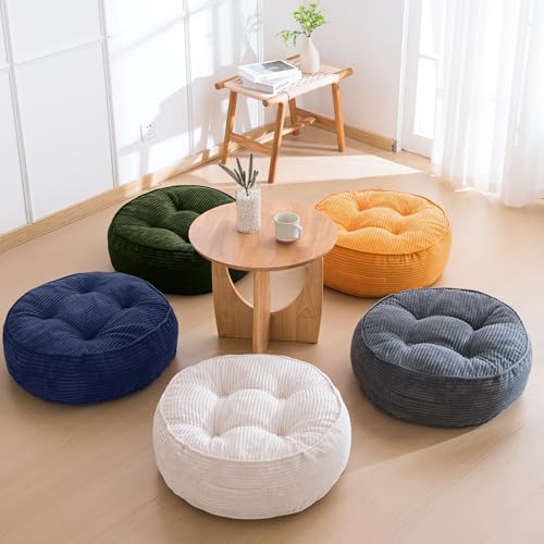 HIGOGOGO 8" Extra Thick Floor Pillow Cushion for Adults, Meditation Cushion Pillow, Large Round Floor Sitting, Tufted Corduroy Cover, for Tatami Living Room or Yoga, 22x22 Inch, 2Pack, Beige by HIGOGOGO - Used condition - Image 7
