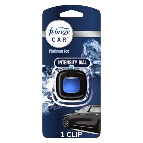 Image of Febreze Car Air Freshener, Odor-Fighting Automotive Vent Clip, Scented Car Accessories, Long Lasting for Strong Odors, Platinum Ice Scent, 1 Count