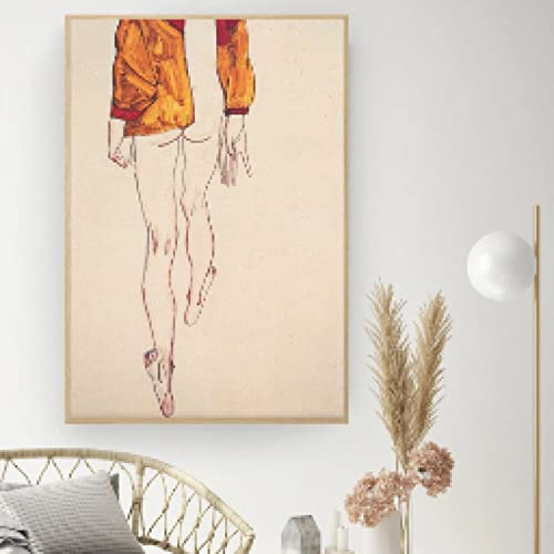 Portrait Schiele peinture toile croquis vintage 60x90cm sans cadre art nordique
