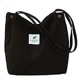 Funtlend Damen Handtasche Groß Canvas Tasche Damen Umhängetasche Henkeltasche Damen für Mädchen Schule Uni-Upgraded-40 * 35 * 11