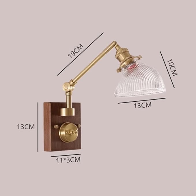 SWEMOPP Hardwired Gold Swing Arm Wall Sconce Adjustable Wall Lighting Fixture with On Off Switch Clear Green Glass Vintage Industrial Farmhouse Wood Wall Vanity Light for Bedroom Living Room Bathroom photo 3