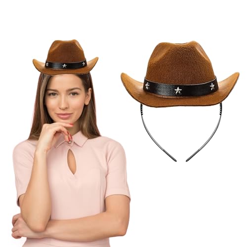 AWOCAN Cowboy Hat Headbands Cowgirl Hat Headband for Women Men Western Western Square Dance Birthday Party (coffee, L)