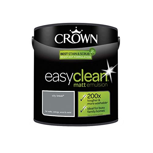 2.5L CROWN Easy Clean MATT Emulsion Multi Surface Paint That can be Used on Walls, Ceilings, Wood and Metal. Stain & Scrub Resistant Formula – City Break