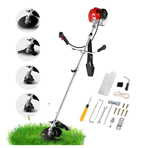 COOCHEER 58cc Weed Eater 4-in-1 Gas Powered String Trimmer, Straight Shaft String Trimmer Brush Cutter with U-Handle and Trimming Heads for Grass / Heavy Bush/ 2022 Upgrade(Red)
