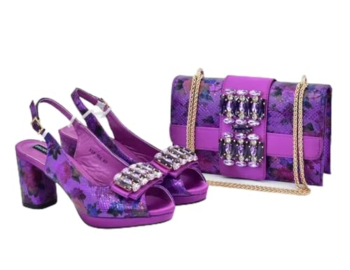 Elegante set da donna con borsa e scarpe, per matrimoni e feste, con pochette e scarpe da sera, Diversi colori disponibili: giallo, bianco, viola, oro, blu, 40