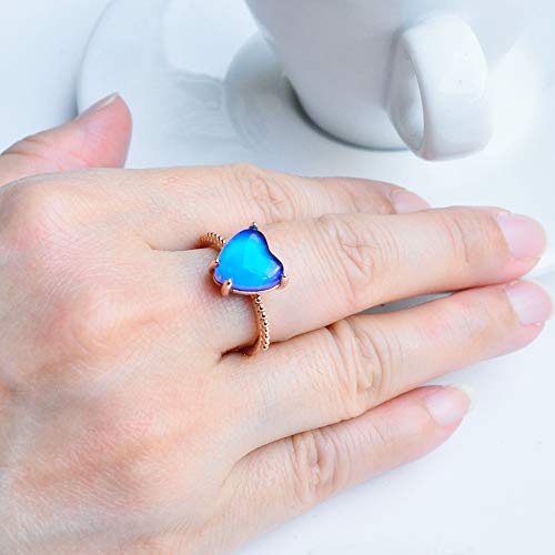 Fun Jewels FJ-R009 Minimalist Rose Gold Heart Mood Ring Crystal Color Change Stone Size Adjustable thumb #3