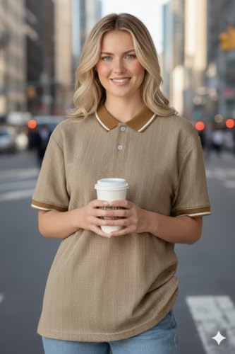 Image of Mack Jonney Women's Textured Polo T-Shirt | Half Sleeve Cotton Blend Top |Casual Collar Tee | Regular Fit-M7527