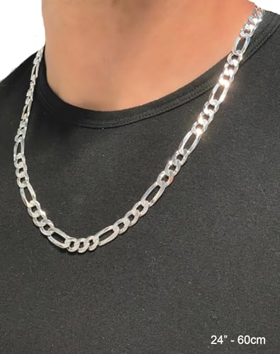 Aka Gioielli - Italian 925 Sterling Silver 9mm Diamond-Cut Figaro Link Chain - Solid Sterling Silver Necklace for Men and Women - Made in Italy4