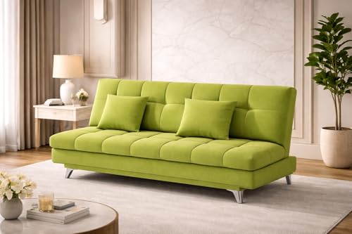 Image of Krancy 3-Seater Sofa Cum Bed for Living Room, Office & Home | Premium Fabric Sleeper Sofa Set with 1 Year Warranty | Comfortable Sofa for Guests, Lounge & Small Spaces (Light Green)