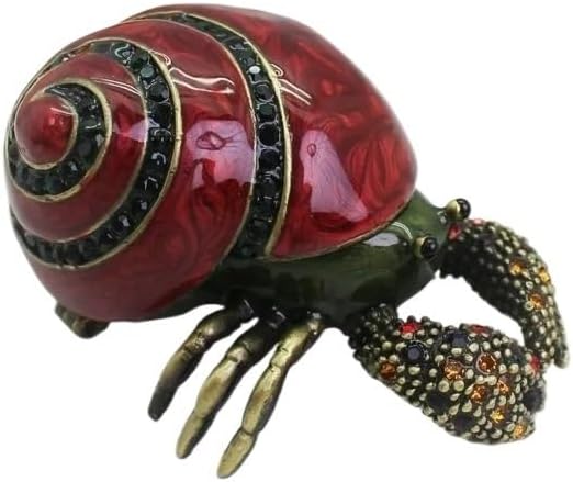HUFFA Handmade Metal Hermit Crab Trinket Box - Unique Decorative Metal Crafts for Home and Office(Red)