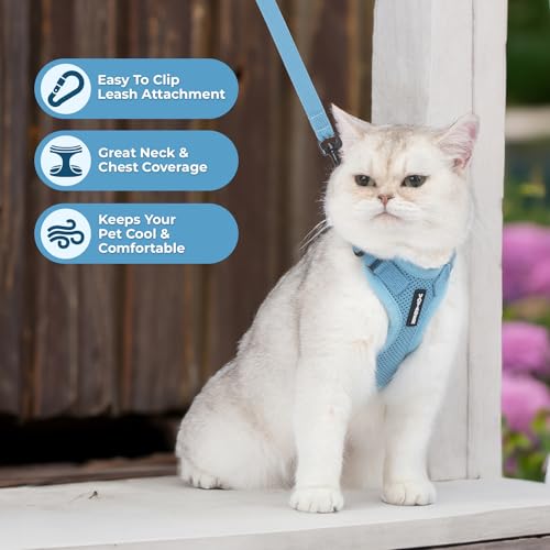 Image of Voyager Escape-Proof Step-in Lock Cat Harness & 5ft Neoprene-Handle Leash Set All-Weather Mesh with Reflective Stitching for Small to Large Cats by Best Pet Supplies, Baby Blue, XXS