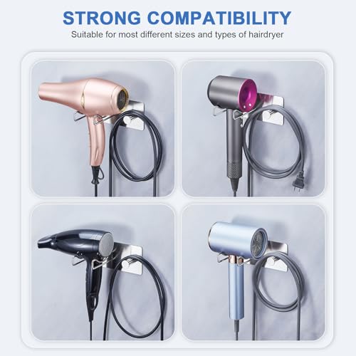 Soporte para secador de pelo de pared de acero inoxidable plateado 8