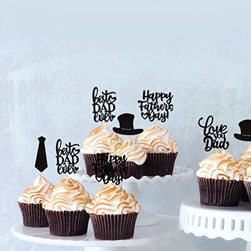 Keaziu 35Pcs Happy Father's Day Cupcake Toppers Best Dad Ever Cupcake Picks Cake Decoration Party Supplies For Father's Day Party Cupake Decorations Black #TOP1