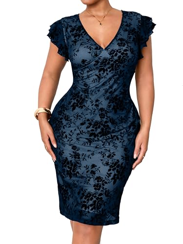 RWJ Bridal Shower Dress Plus Size Ladies Evening Bodycon Blue Floral XXL