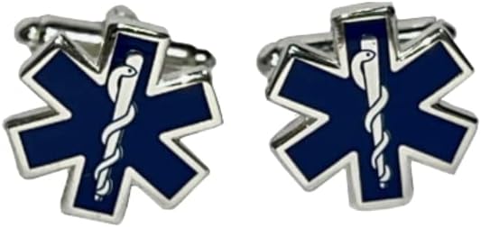 EMT - Gemelos paramédicos de Star of Life azules con caja de regalo de presentación, ambulancia de rescate, Esmalte, ammolita