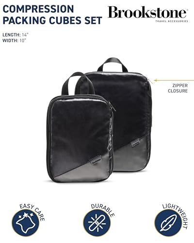 Brookstone Compression Packing Cubes Set - 2 Piece Small and Medium Carry On Luggage Travel Organizer and Compression Bags, Black2