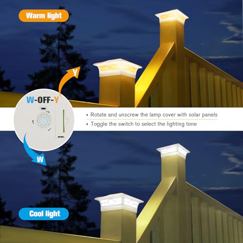 image for JOFIOS Solar Fence Post Lights, 4x4 Cap for Vinyl Fence, Deck Outdoor 