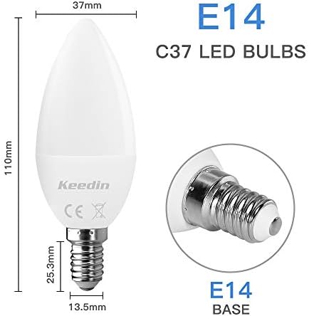 Keedin E14 LED Candle Light Bulb 6W 400LM 3000K Warmwhite, C37 Small Edison Screw Non DIMMABLE Opal Cover Aluminum Inner Structure, 6 Pack