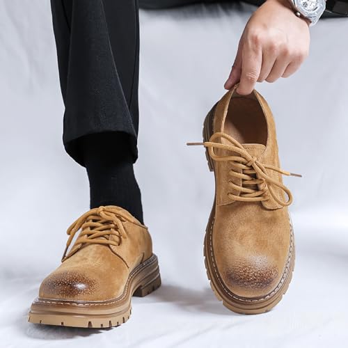 Men's Classic Leather Round Toe Platform Oxfords Lace Up Chunky Heel Lug Sole Derby Shoes Comfort Fashion Business Dress Shoes3
