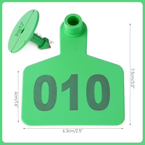 MUDUOBAN Etiquetas de orelha para bovinos para vacas, cabras, ovelhas com número 001-100, etiqueta d