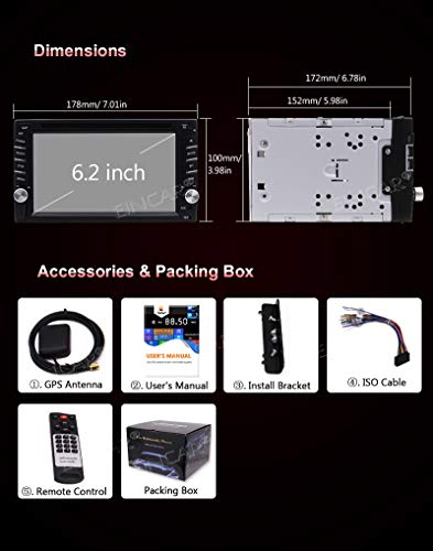 2 Din Car Stereo with Touch Screen Bluetooth Car Radio in Dash Headunit DVD CD Player Double Din Car Radio Receiver with GPS Map Card/Backup Camera/AM FM RDS/Steering Wheel Control/Remote Control/USB