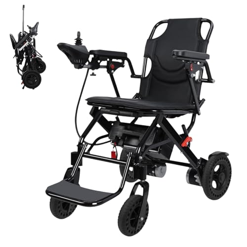 Silla de ruedas eléctrica ligera para adultos, sillas de ruedas eléctricas portátiles motorizadas para adultos con motores de 500 W, silla de ruedas de rango de 12 millas (negro)