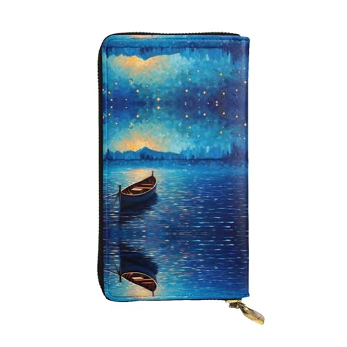Stylish Boats in the Sea Prints Leather Wallet - Long Clutch for Women, RDurable Material, 12 Card Slots, Zipper Compartments