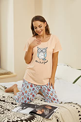Image of PNAEONG Women Pajama Set Sleepwear Tops with Capri Pants Casual and Fun Prints Pajama Sets