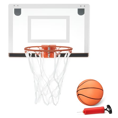 Amazon Basics Mini Indoor Basketball Hoop, Over The Door Backboard and Rim, Includes 5-inch PVC...