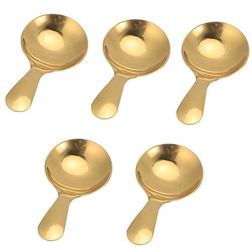 Fdit 5 Pièces Cuillère à Glace en Acier Inoxydable 304 Cuillère à Dessert à thé Mini pour Glace thé Dessert avec Bords Arrondis Lisses Lavable au Lave-vaisselle (GOLD)