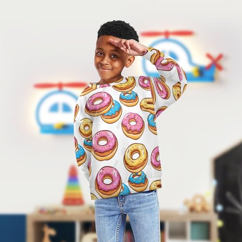JUNZAN Cute Colorful Cartoon Donuts Pink Little Kids Sweatshirts Hoodies Crewneck Sweatshirt With Hoodie Party 4T4