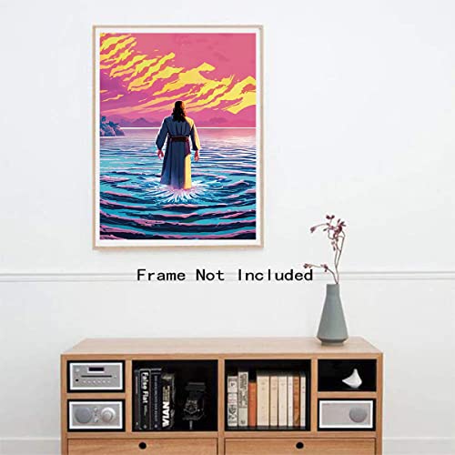 Jesus Walking On Water,Jesus Wall Art,Jesus Poster, Christian Decor，Abstract Christ Artwork Portrait Poster Inspirational Painting Modern Home Decorations For Living Room Bedroom Office - No Frame,16"X24" #TOP2