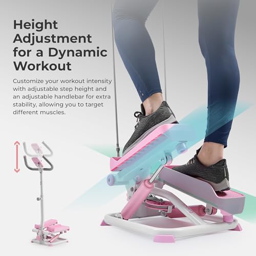 Sunny Health & Fitness Total Body 2-in-1 Smart Stepper Machine for Home with Handlebar and Resistance Bands, Total Body Workout, Adjustable Hydraulic, LCD Monitor, Non-Slip Pedals – 330 LB Max Weight - Image 4