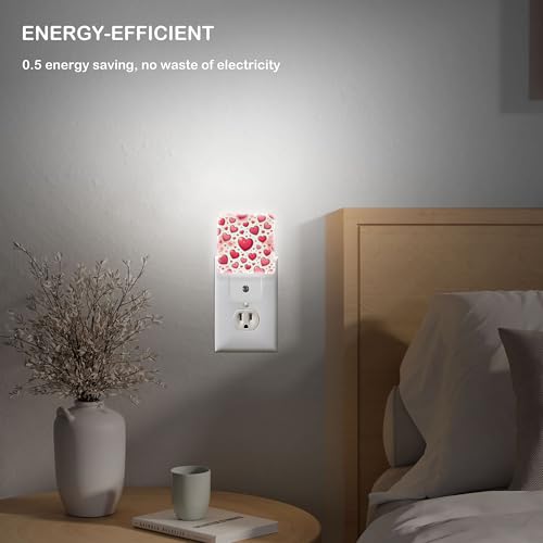 Image of LED Night Light Lamp with Smart Sensor Dusk to Dawn Sensor,Red Love Heart Cute Romantic Pink Hearts Valentine's Day Holiday Night Light Daylight White,0.5W Plug-into Wall for Adults,Bedroom
