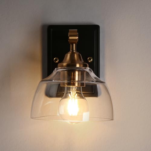 Image of KSANA Sconces Wall Lighting, 1-Light Black and Gold Wall Sconce Light, Modern Bedroom Bathroom Wall Sconces Indoor with Clear Glass Shade