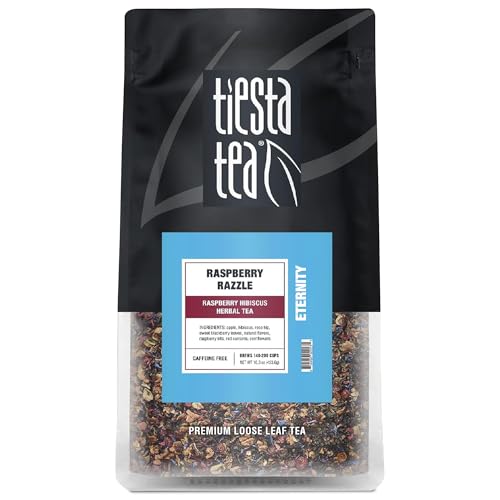 Image of Tiesta Tea - Raspberry Razzle Tea, Loose Leaf, Raspberry Hibiscus Herbal Tea, Premium Caffeine-Free Tea Blend, Make Hot or Iced & Up to 200 Cups, 16 oz Resealable Bulk Pouch