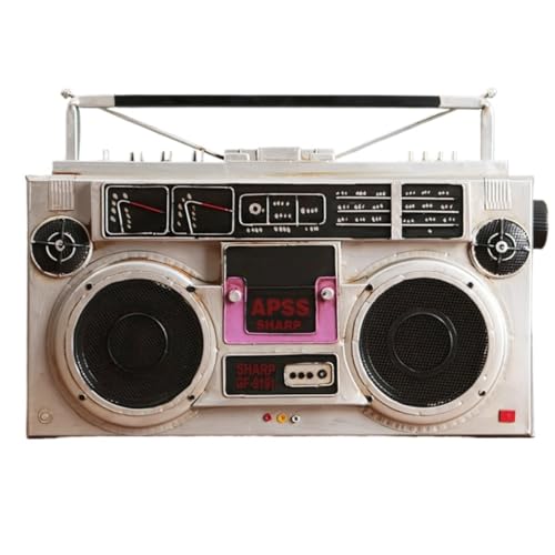 Fiozwea 装飾品、レトロなノスタルジックな装飾品、古い白黒テレビ、ラジオ、蓄音機や電話の模型、錬鉄製のインテリア、写真小道具、室内装飾 (E)