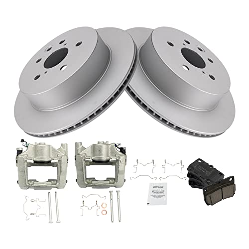 Image of TRQ Rear Brake Pad and Rotor Set Ceramic G Coated Rotors Calipers | For 2006-2007 Lexus GS430 2007-2011 GS450h 2008-2011 GS460 2006-2013 IS350