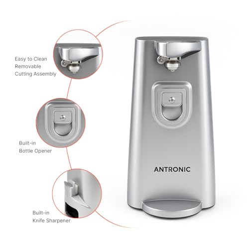 ABS Electric Can Opener with Bottle Opener & Knife Sharpener 70W One-Touch Auto Open Compact Silver by iCan - Image 3
