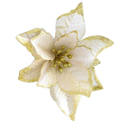 24 Unidades flores de ouro para árvore de natal hastes de poinsétia plantas de casa flores artificia