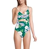 Lands' End Women's Wrap Monokini High Leg One Piece Swimsuit 10 Island Emerald Petunia Floral