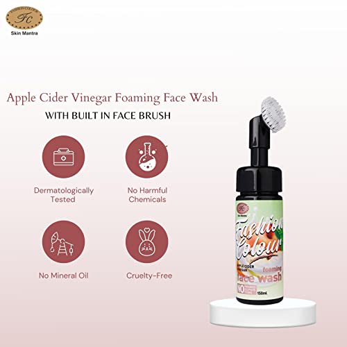 Image of FASHION COLOUR Apple Cider Vinegar Foaming Facewash | Face Wash with Brush for Deep Cleansing | Made With Natural Ingredients | Foaming Face Wash For Women And Men | All Skin Types | 150ml